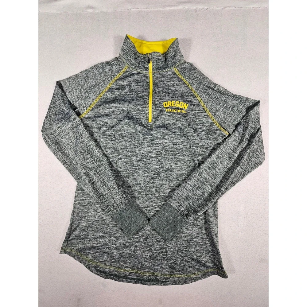Colosseum Oregon Ducks Quarter Zip Pullover Gray Heathered Yellow Mens Medium